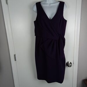 Eliza J Dress Womens 12 Purple Sheath Sleeveless V-Neck Draped Side Knot Bow